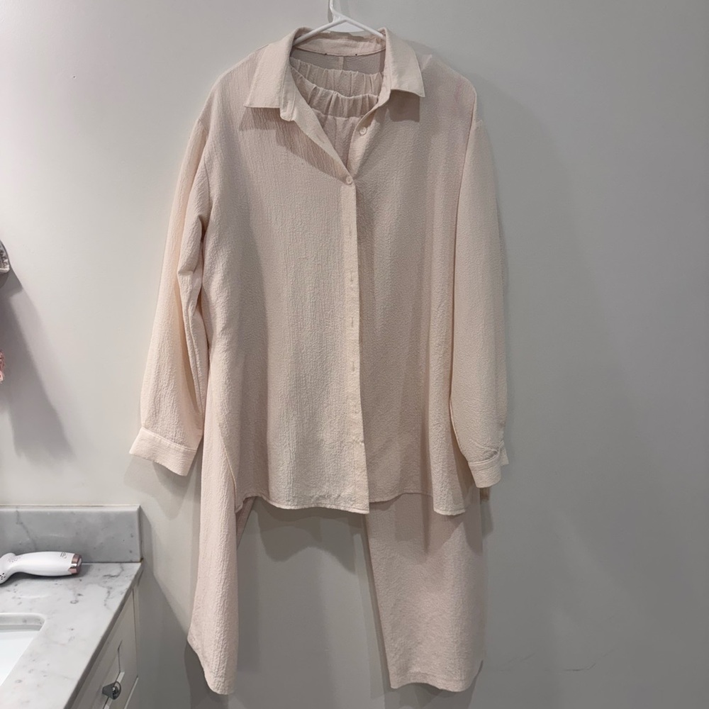 Cream Button-Up Lounge Set